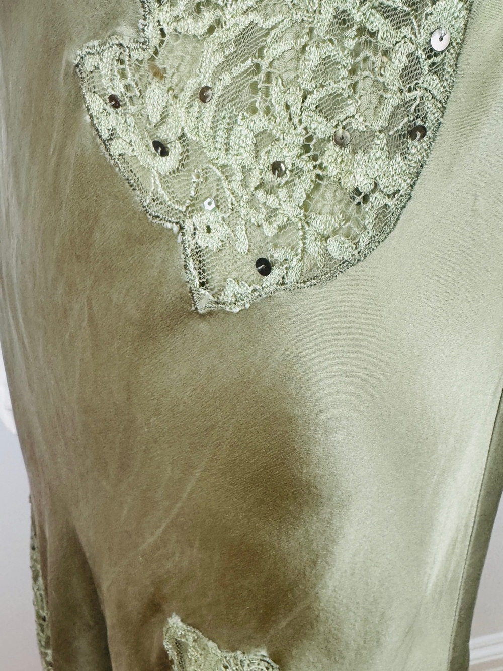 Vintage Alberto Makali Green Silk Beaded Sequin Lace Fairy Dress - Picture 7 of 12